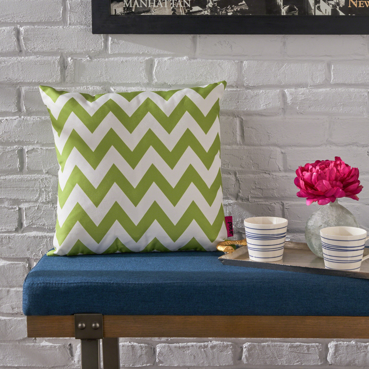 Ernest Indoor Zig Zag Striped Water Resistant Square Throw Pillow - Green