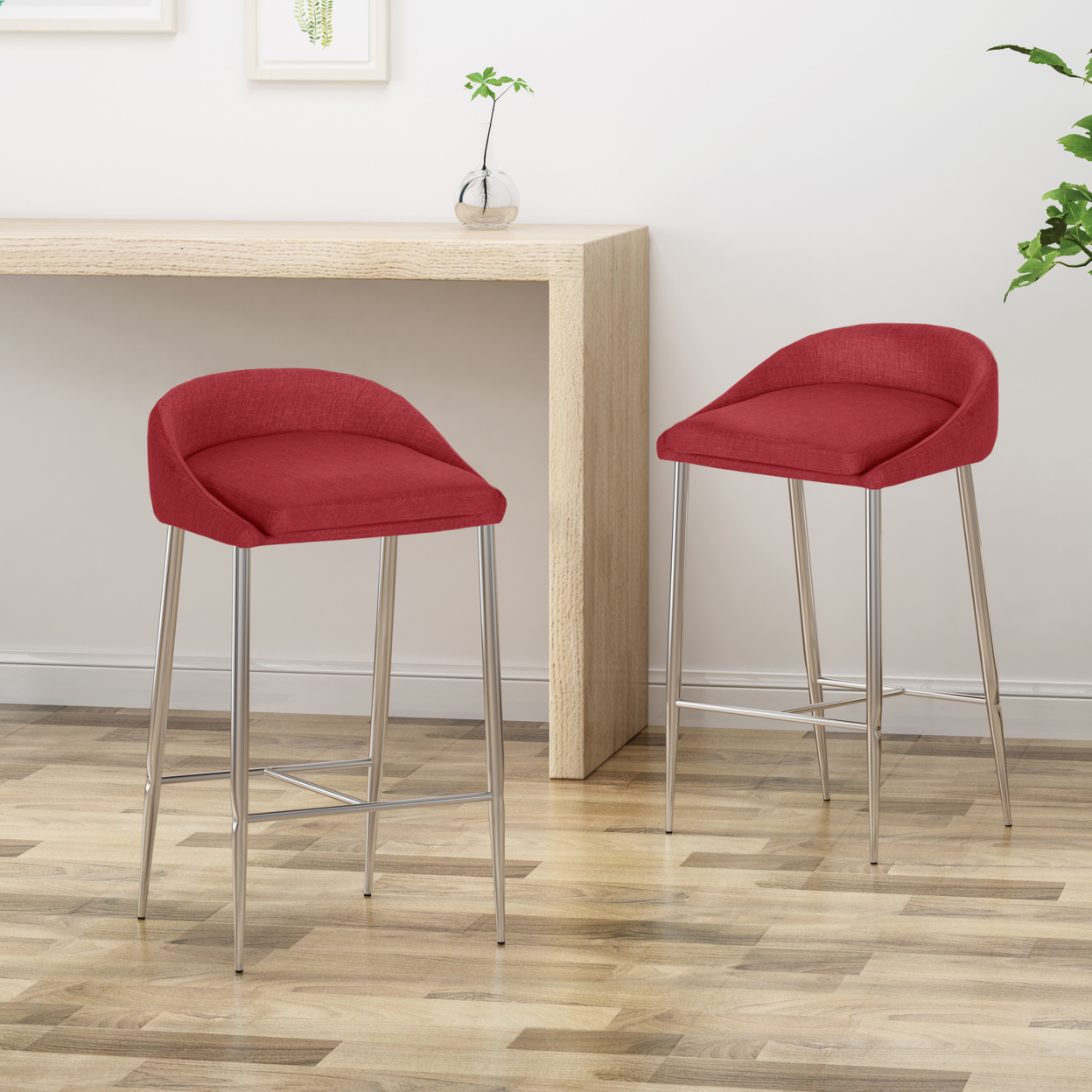 Fanny Upholstered Counter Stools, Modern, Upholstered (Set Of 2) - Red