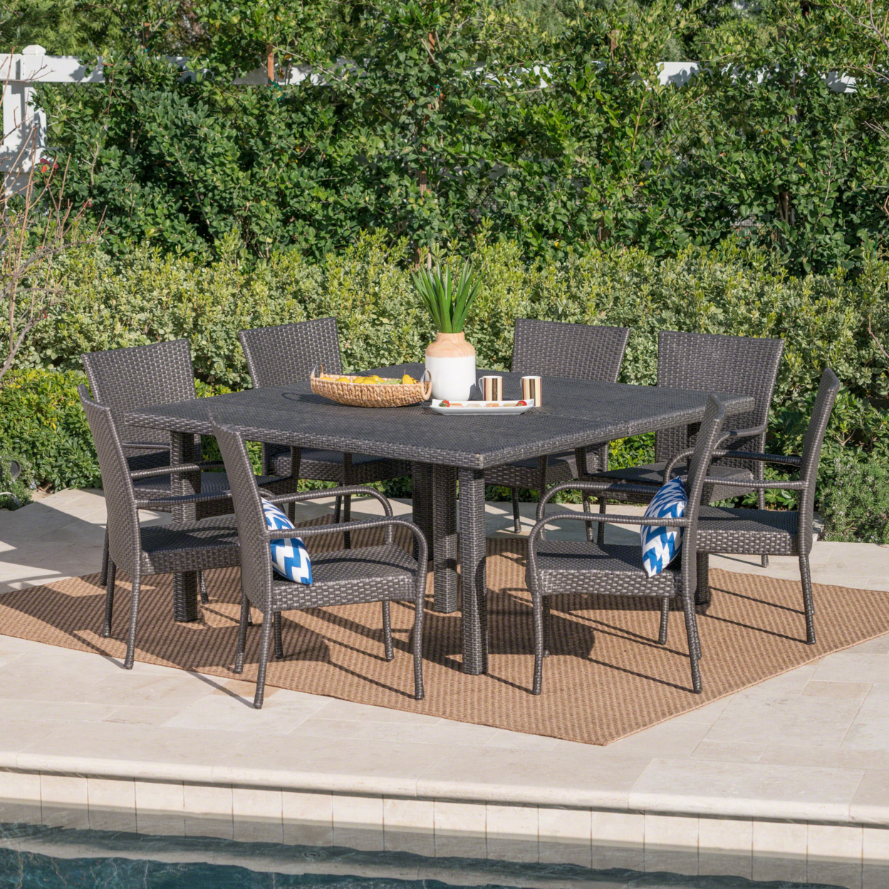 Fern Outdoor 9 Piece Stacking Wicker Square Dining Set - Gray - grey