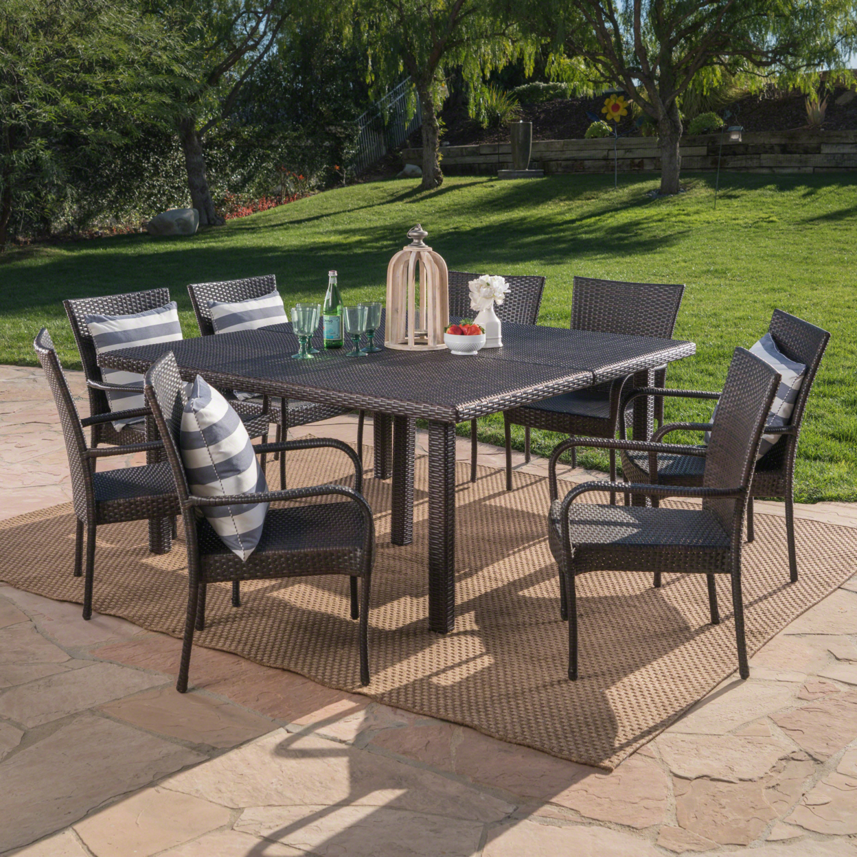 Fern Outdoor 9 Piece Stacking Wicker Square Dining Set - Multi-brown