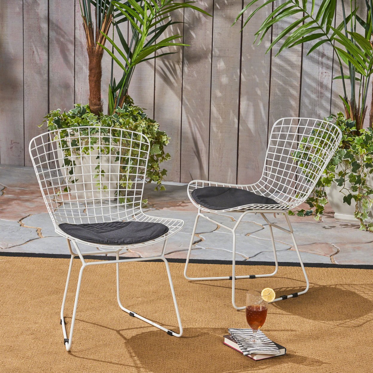 Fonda Outdoor Iron Chairs (Set Of 2) - White