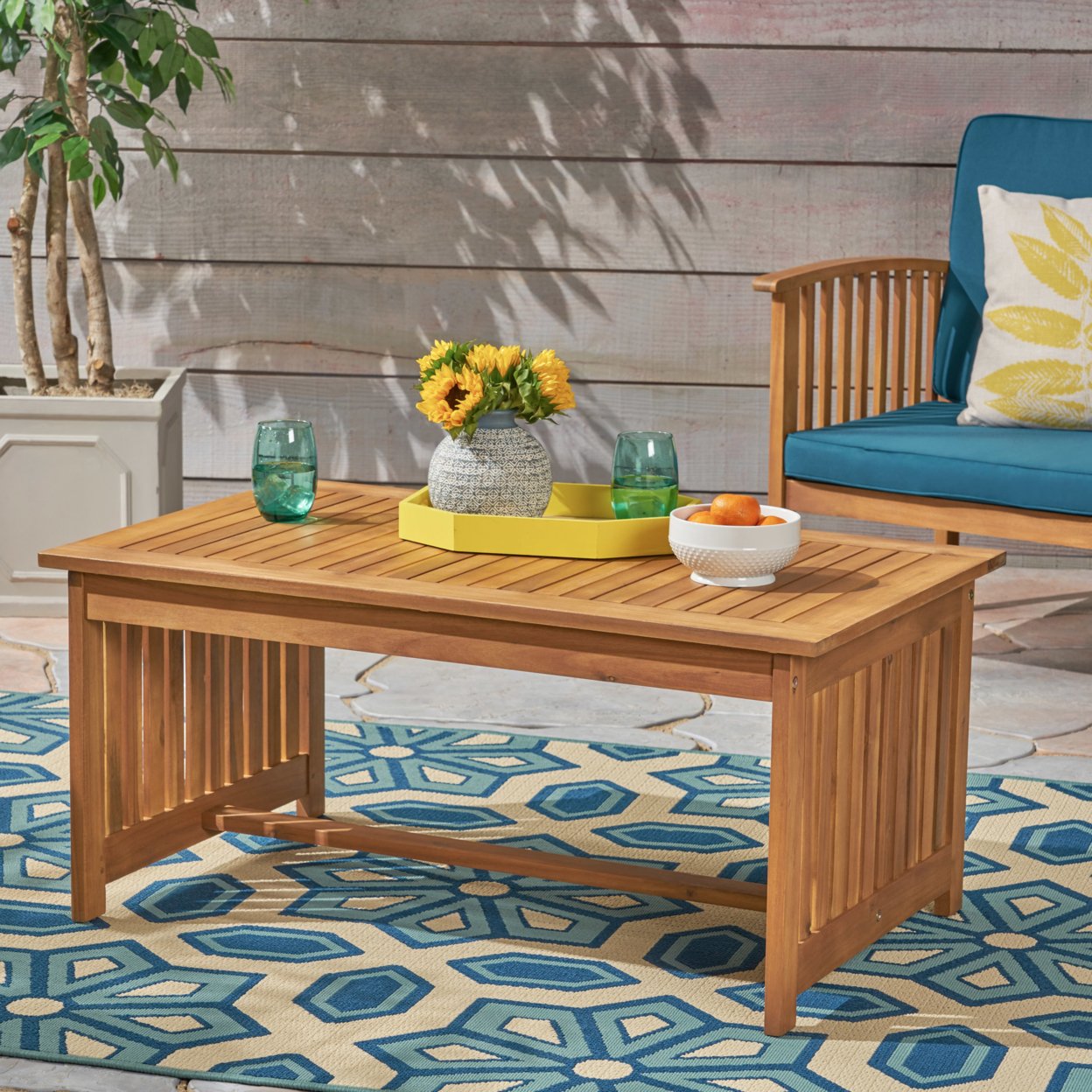 Grace Outdoor Acacia Wood Coffee Table - Brown Patina