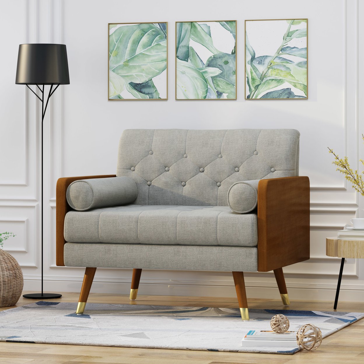 Greta Mid Century Modern Fabric Club Chair - Beige
