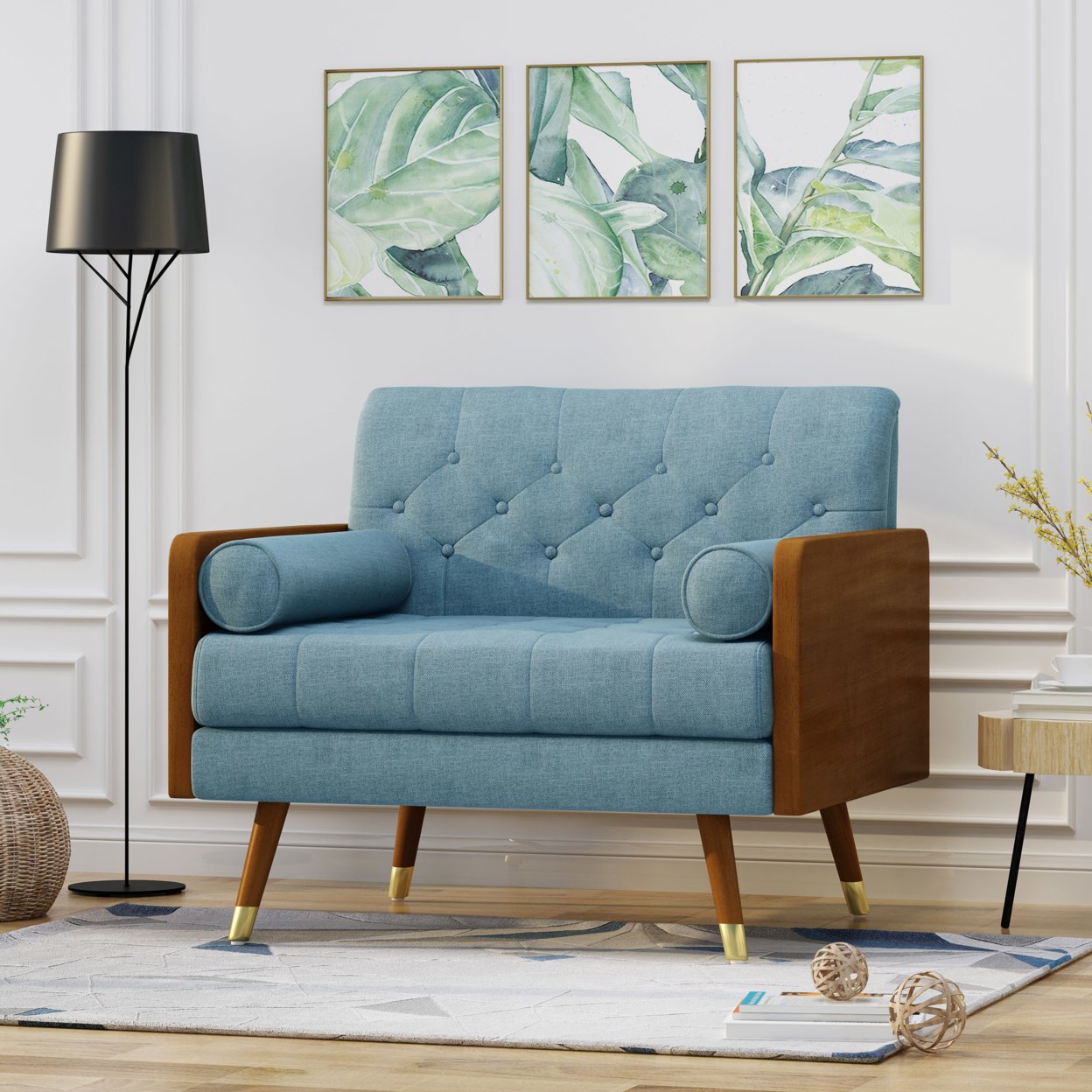 Greta Mid Century Modern Fabric Club Chair - Blue