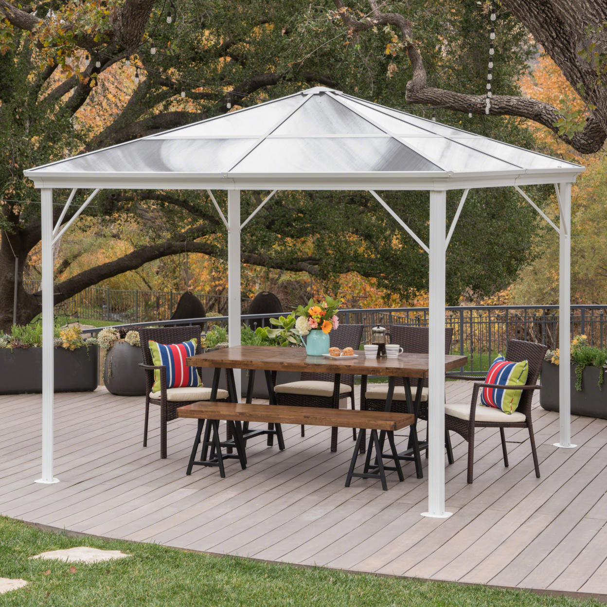 Halley Outdoor 10 X 10 Foot Black Rust Proof Aluminum Framed Hardtop Gazebo (No Curtains) - White