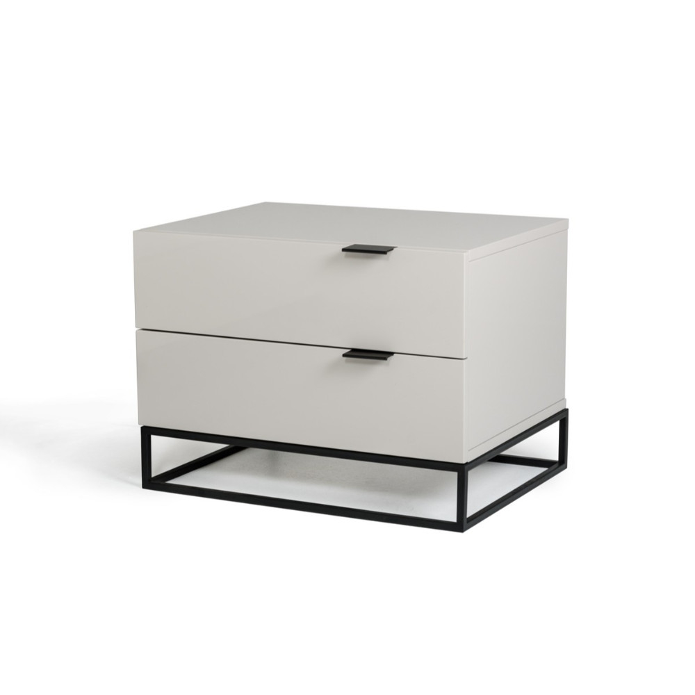 Two Drawers Wooden Nightstand With Metal Legs, White And Black- Saltoro Sherpi