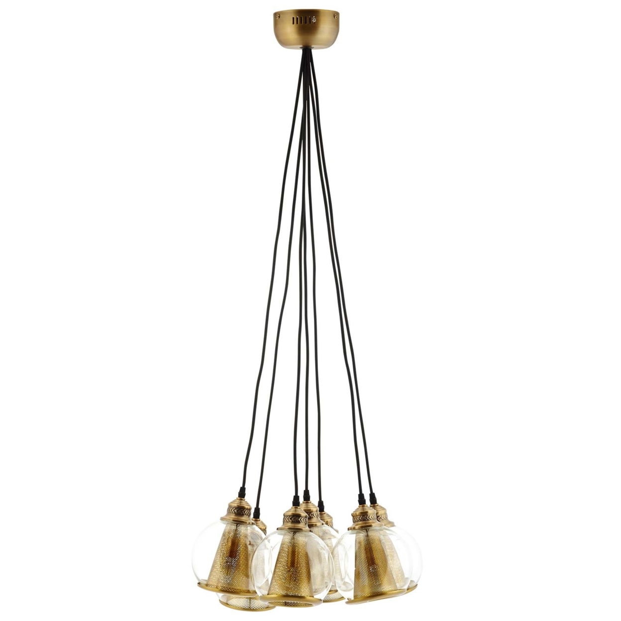 Peak Brass Cone And Glass Globe Cluster Pendant Chandelier (3083)