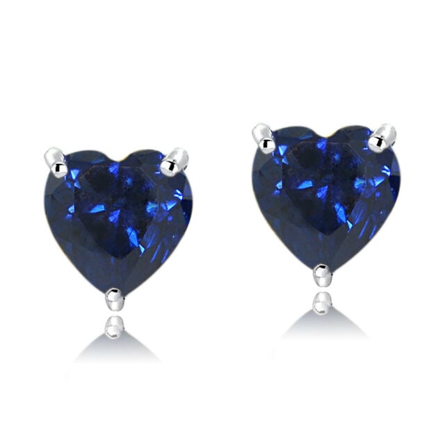 4.00 Ct Blue Sapphire Heart Shape Stud Earrings 14k White Gold Over 925 Silver Filled High Polish Finsh