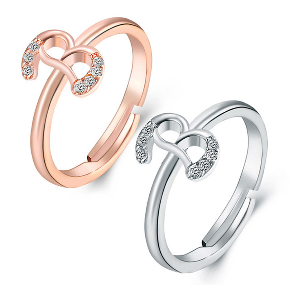 2 Pack Cubic Zirconia Intial Adjustable Rings - H