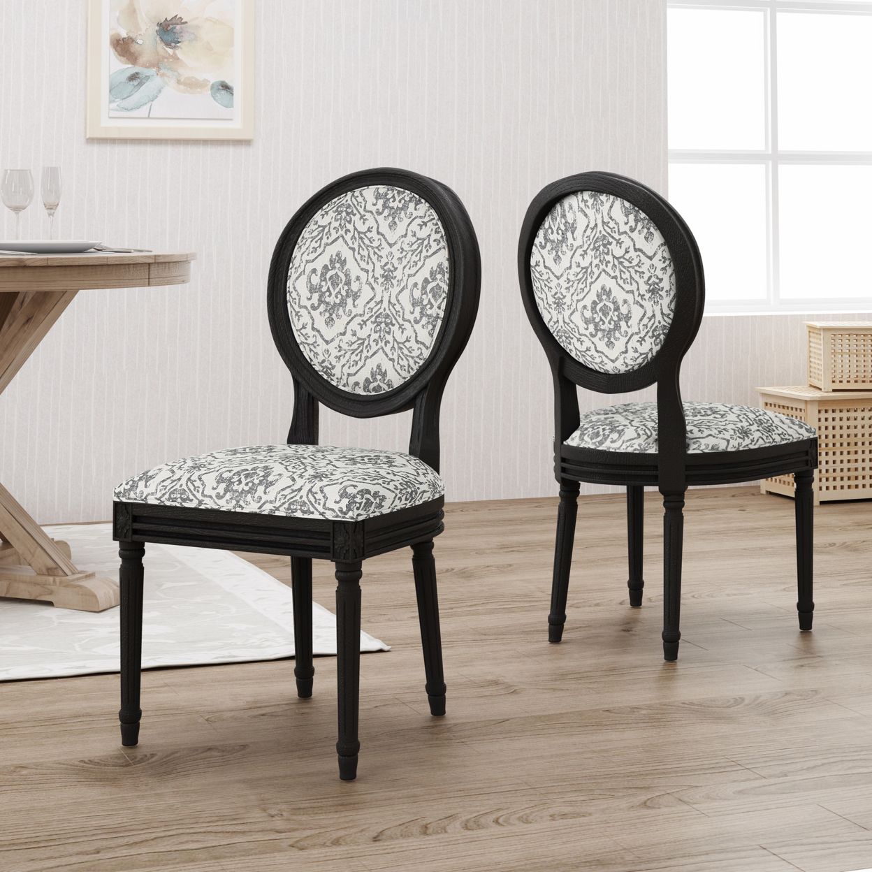 Hero Traditional Fabric Dining Chairs - Floral Print