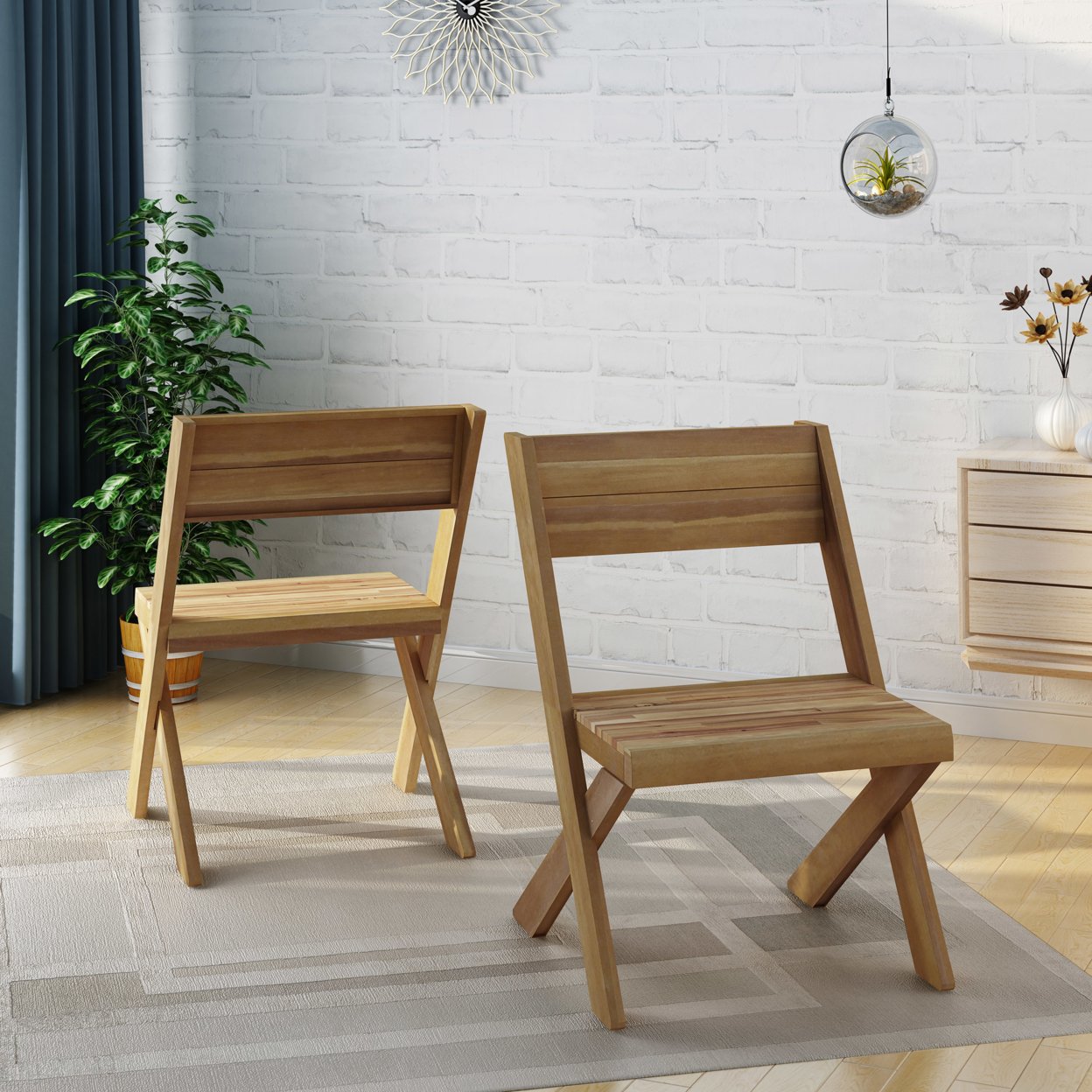 Irene Indoor Farmhouse Acacia Wood Chairs (Set Of 2) - Light Gray