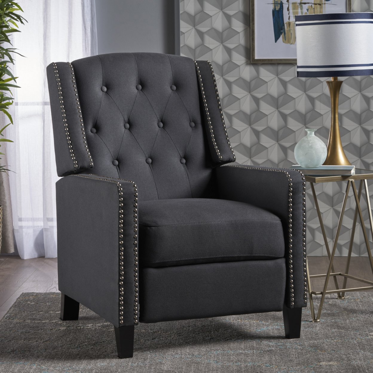 Ingrid Tufted Back Fabric Recliner Chair - Coffee