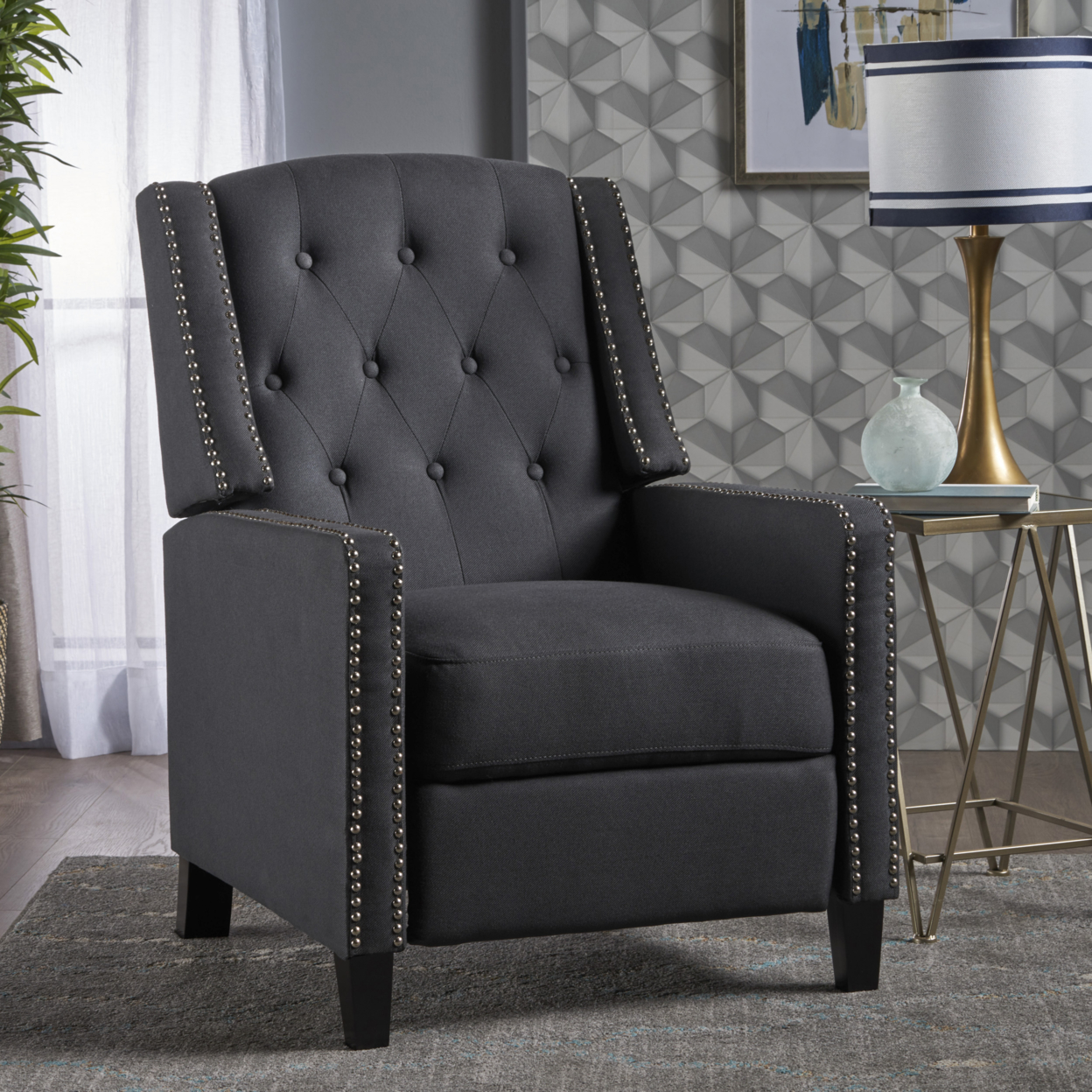 Ingrid Tufted Back Fabric Recliner Chair - Dark Charcoal