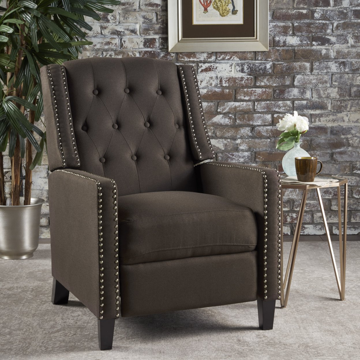 Ingrid Tufted Back Fabric Recliner Chair - Coffee