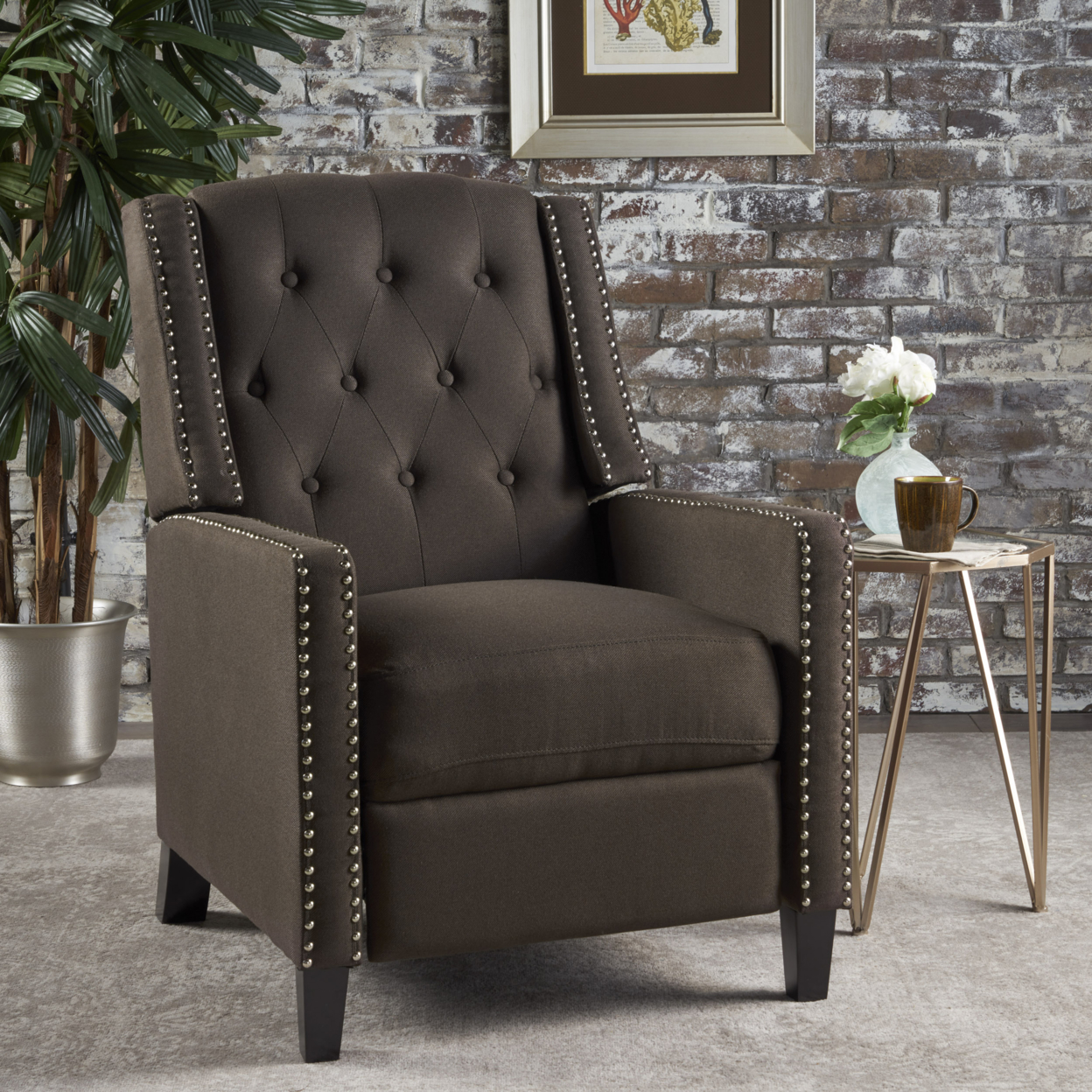 Ingrid Tufted Back Fabric Recliner Chair - Dark Charcoal