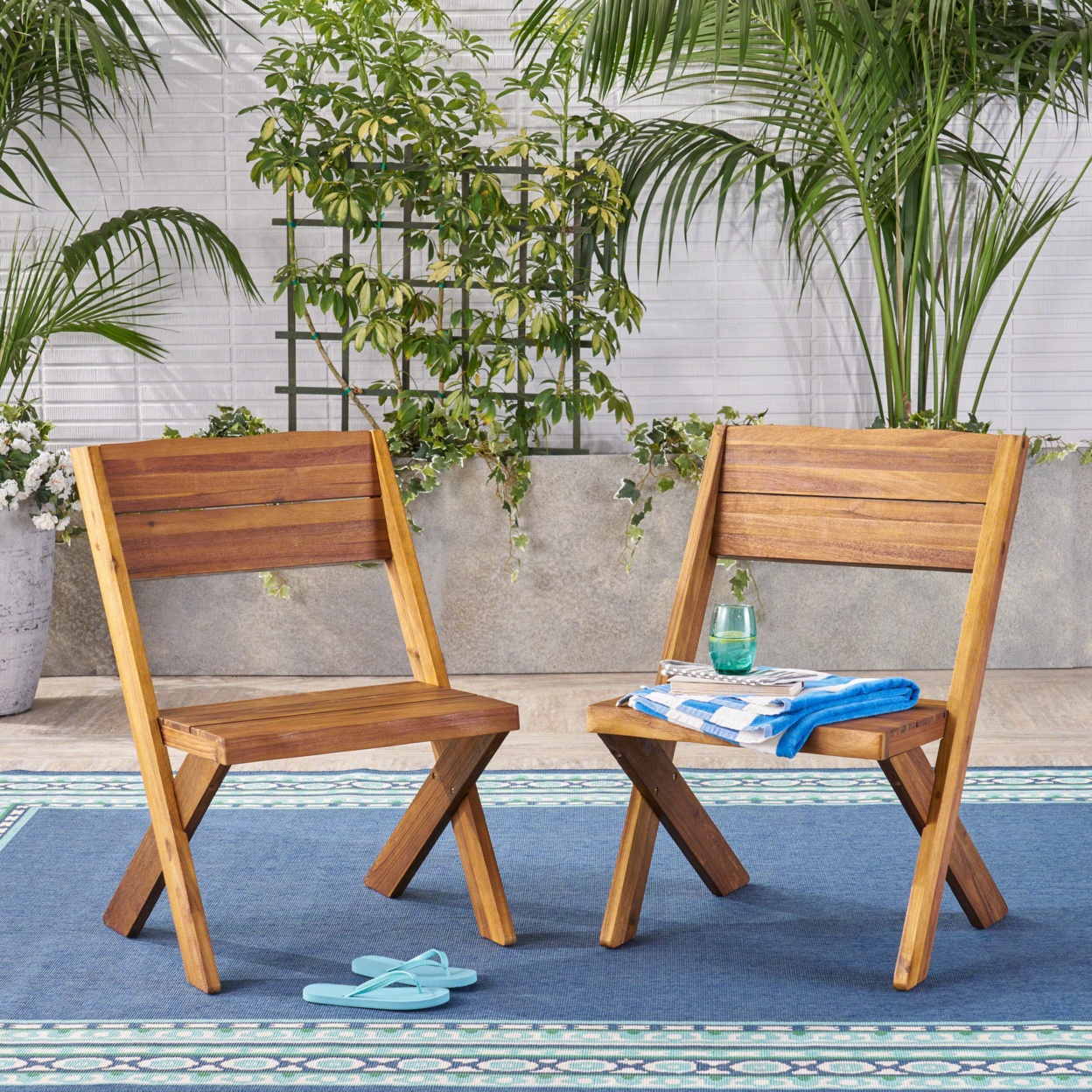 Irene Outdoor Acacia Wood Chairs (Set Of 2) - Light Gray