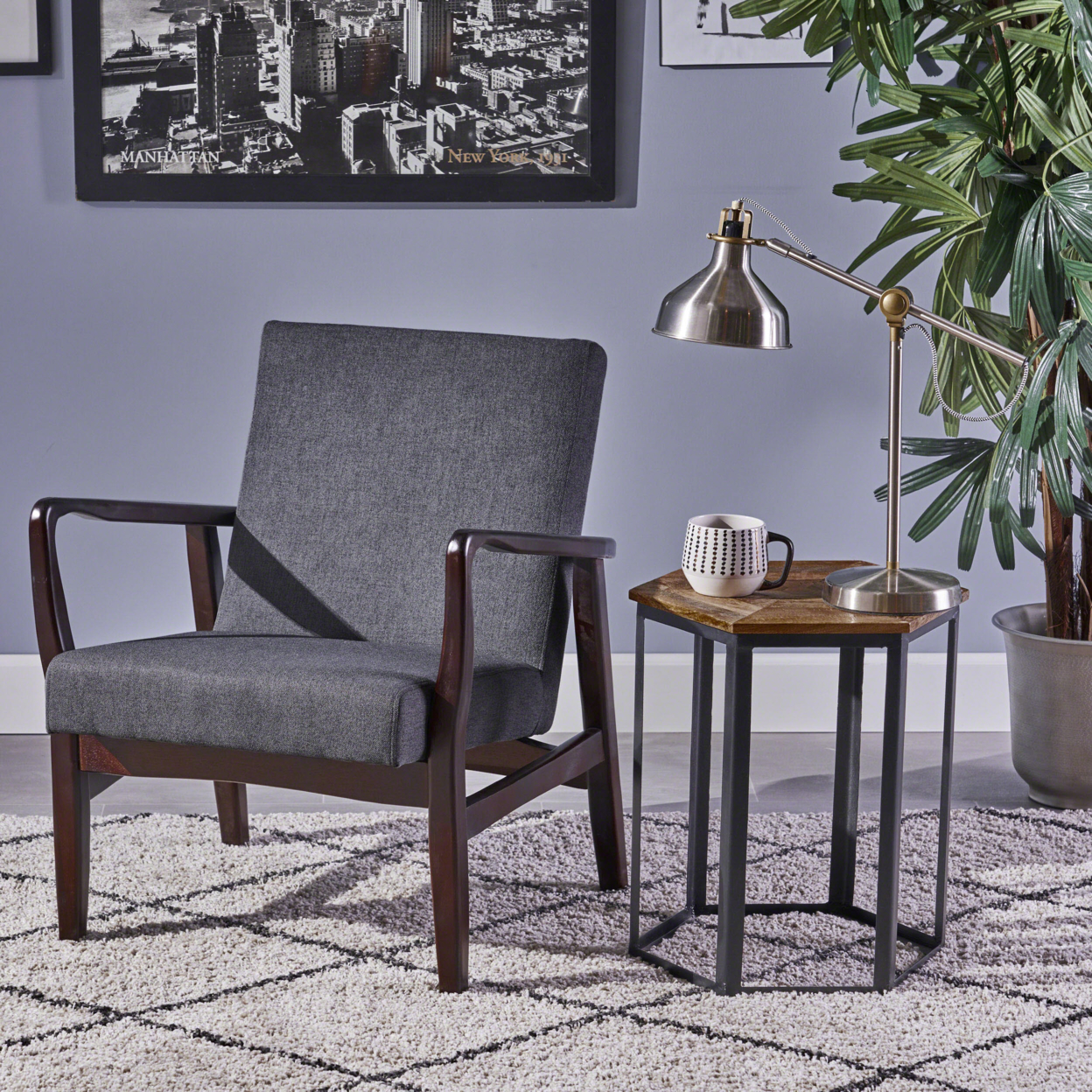 Isaac Mid Century Modern Fabric Club Chair - Walnut