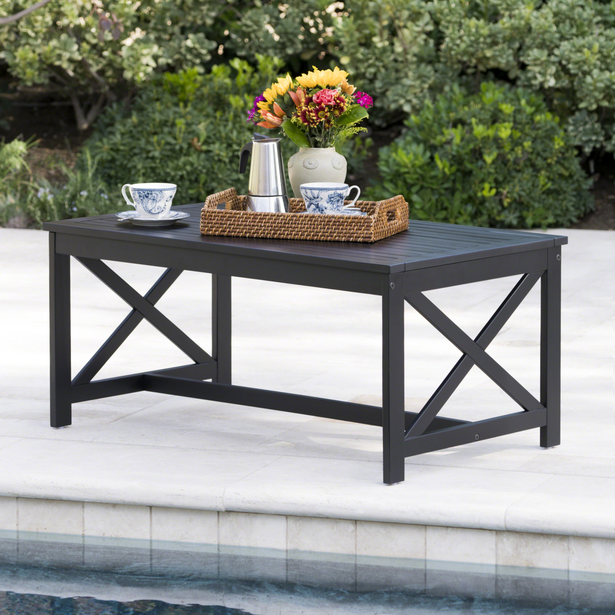 Ismus Outdoor Finished Acacia Wood Coffee Table - White