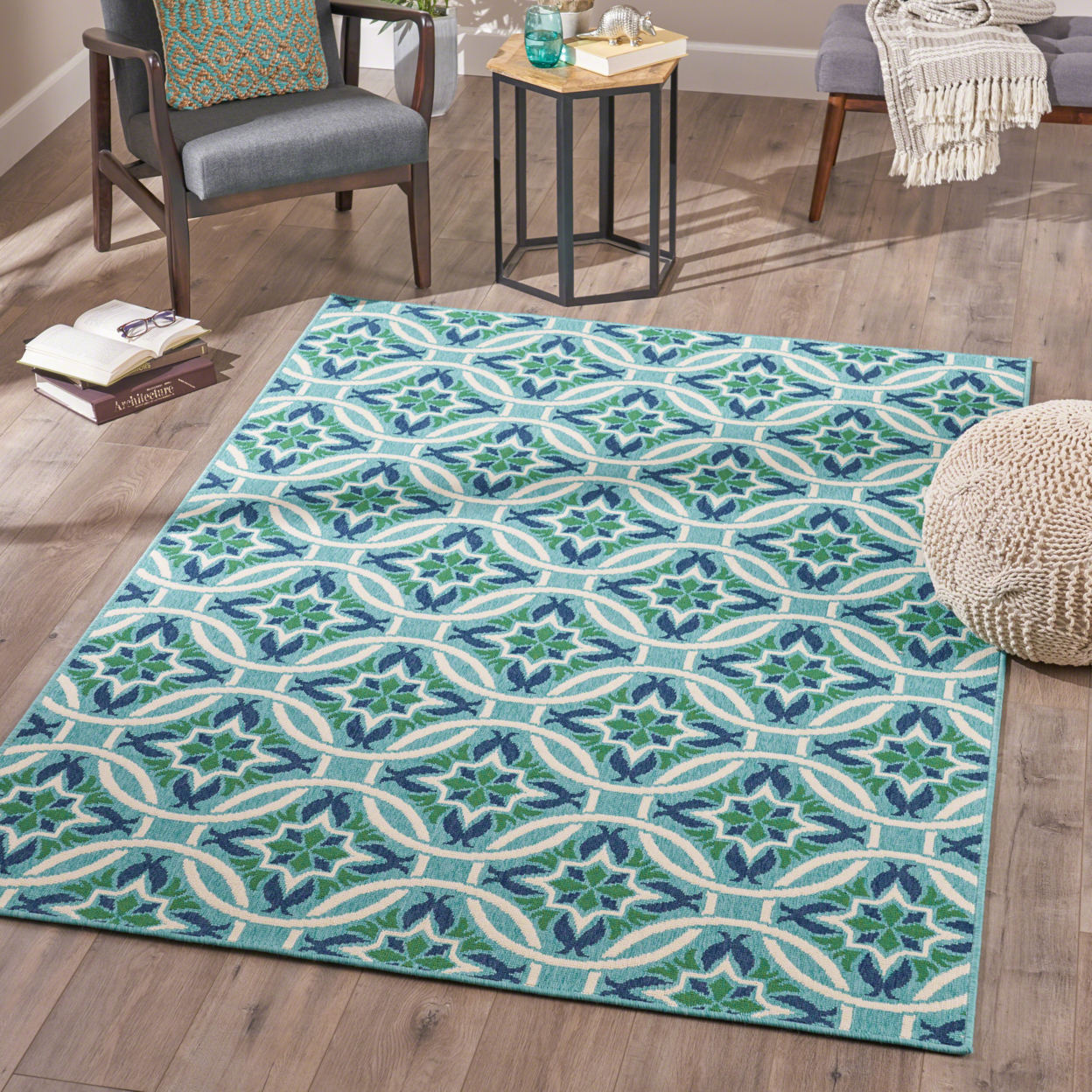 Jack Indoor Geometric Area Rug, Blue And Green - Blue + Green, 8' X 11'
