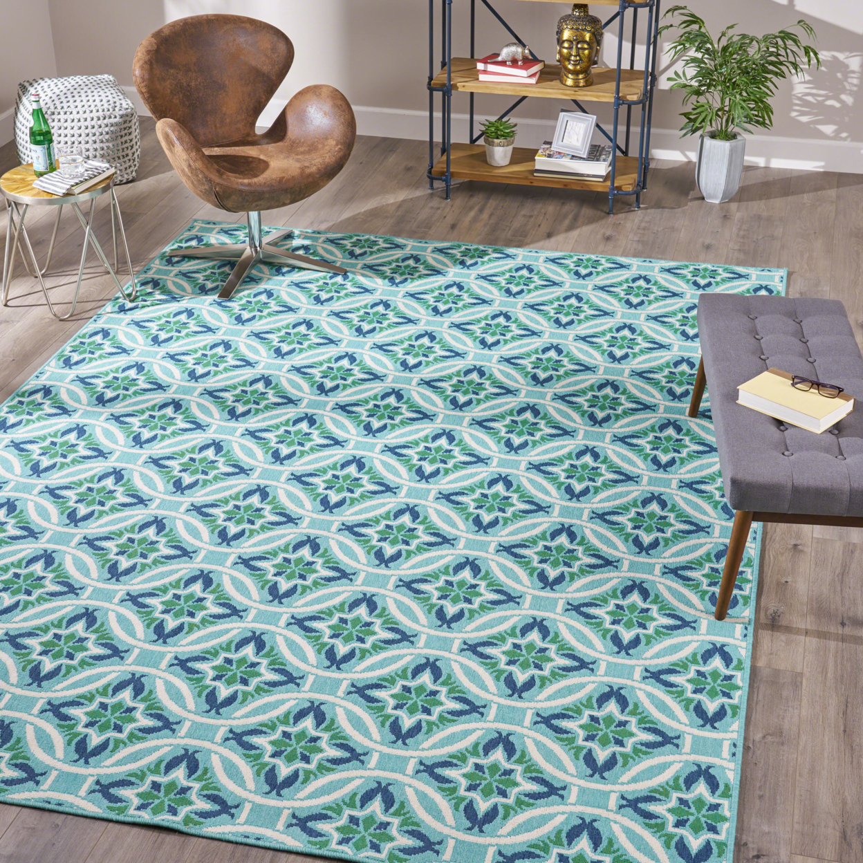 Jack Indoor Geometric Area Rug, Blue And Green - Blue + Green, 5' X 8'