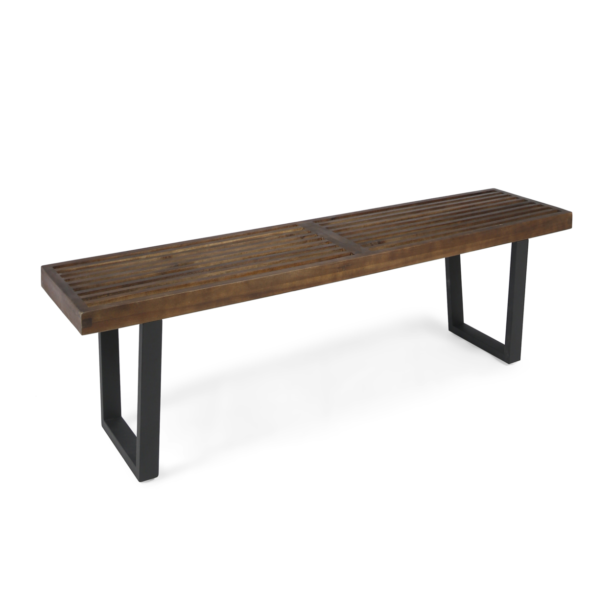 Joa Patio Dining Bench, Acacia Wood With Iron Legs, Modern, Contemporary - Brushed Light Gray Finish