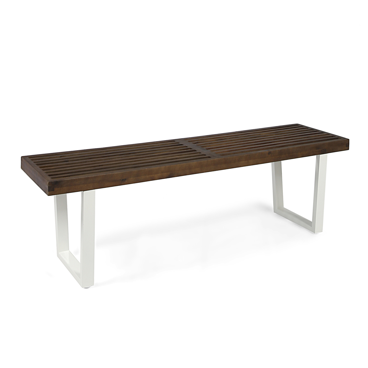 Joa Patio Dining Bench, Acacia Wood With Iron Legs, Modern, Contemporary - Dark Brown / White Wash