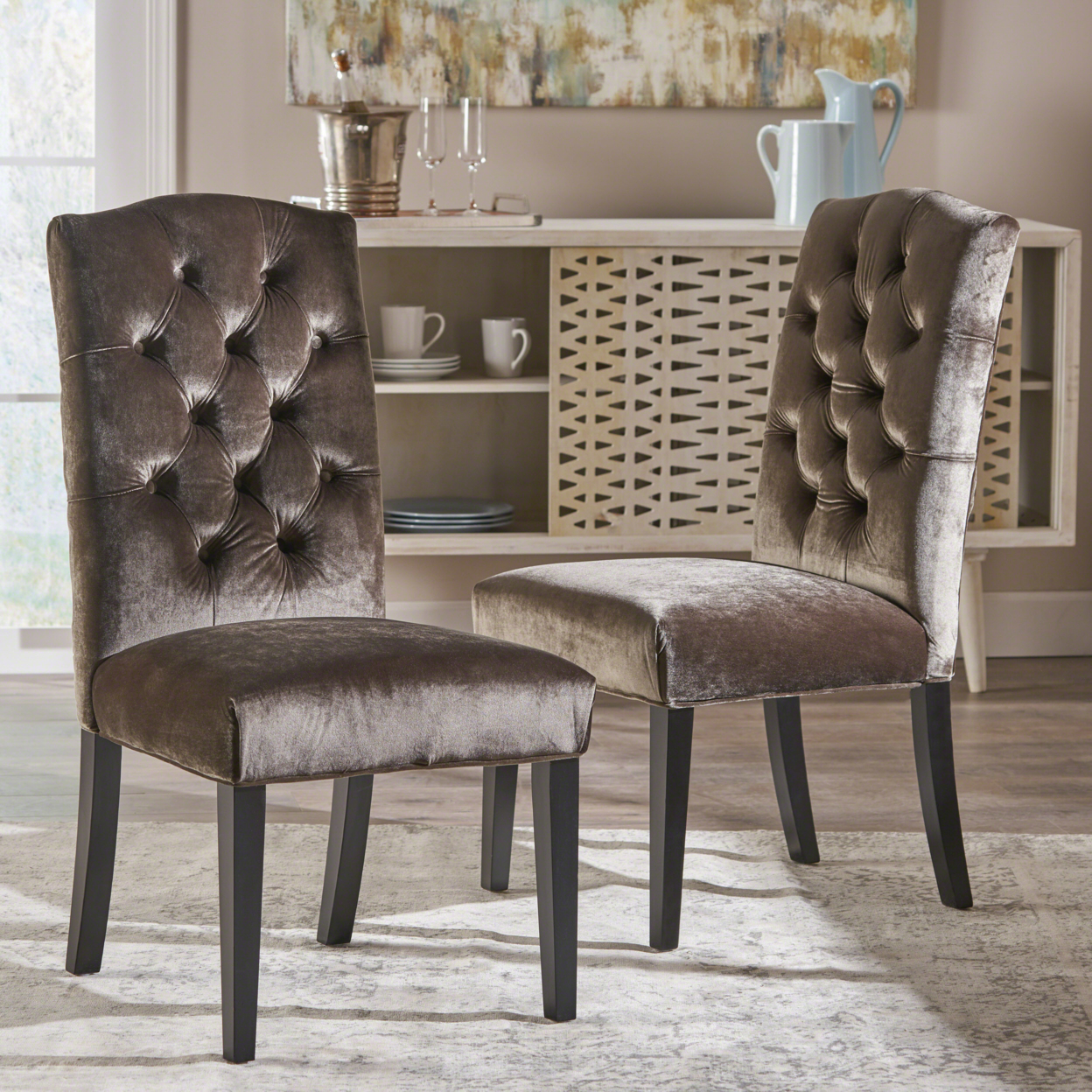 Joyce Traditional Crown Top New Velvet Dining Chairs (Set Of 2) - Gray