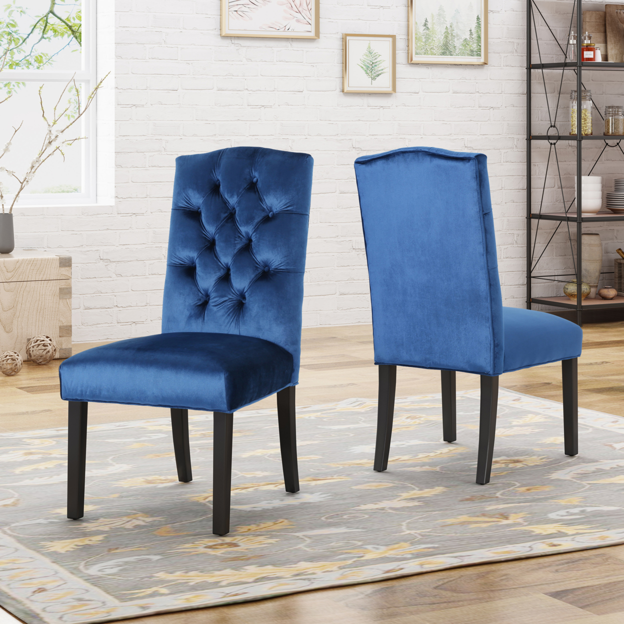 Joyce Traditional Crown Top New Velvet Dining Chairs (Set Of 2) - Navy Blue