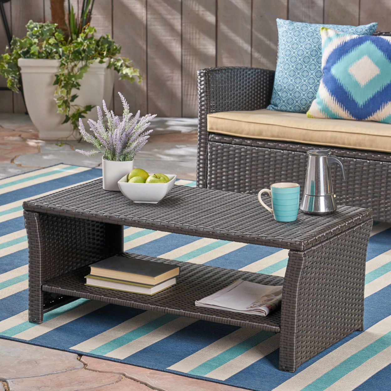 Justin Outdoor Wicker Coffee Table - Gray