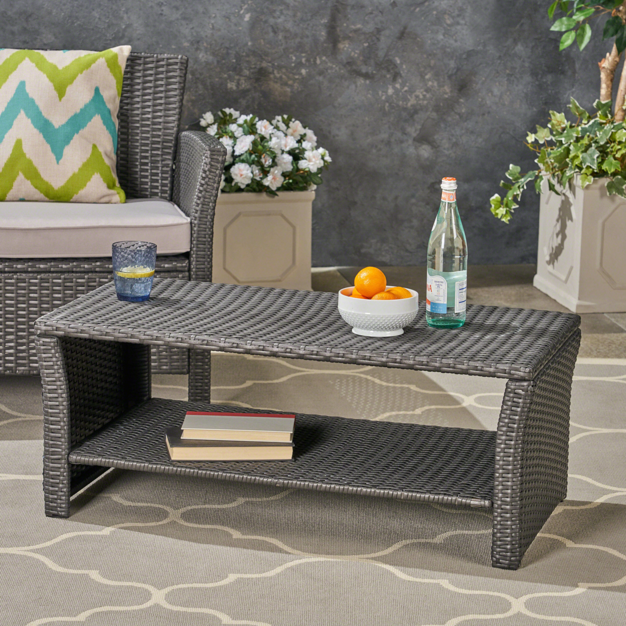 Justin Outdoor Wicker Coffee Table - Gray