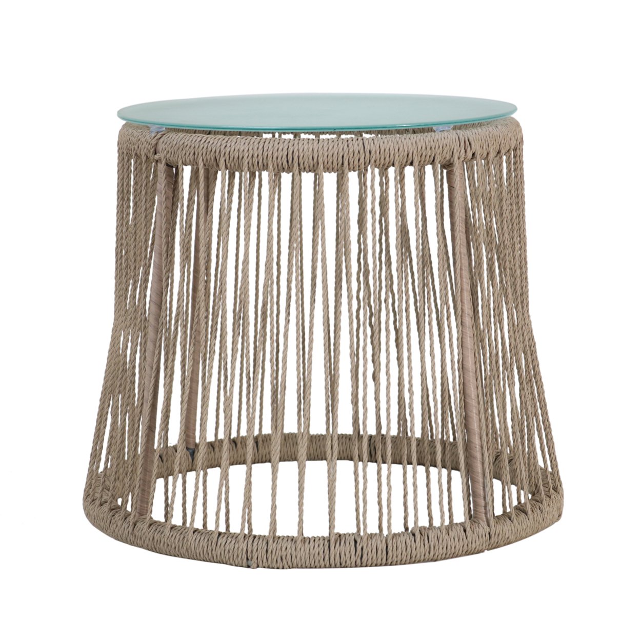 Karen Outdoor Side Table, Steel And Rope, Tempered Glass Table Top, Boho - Brown
