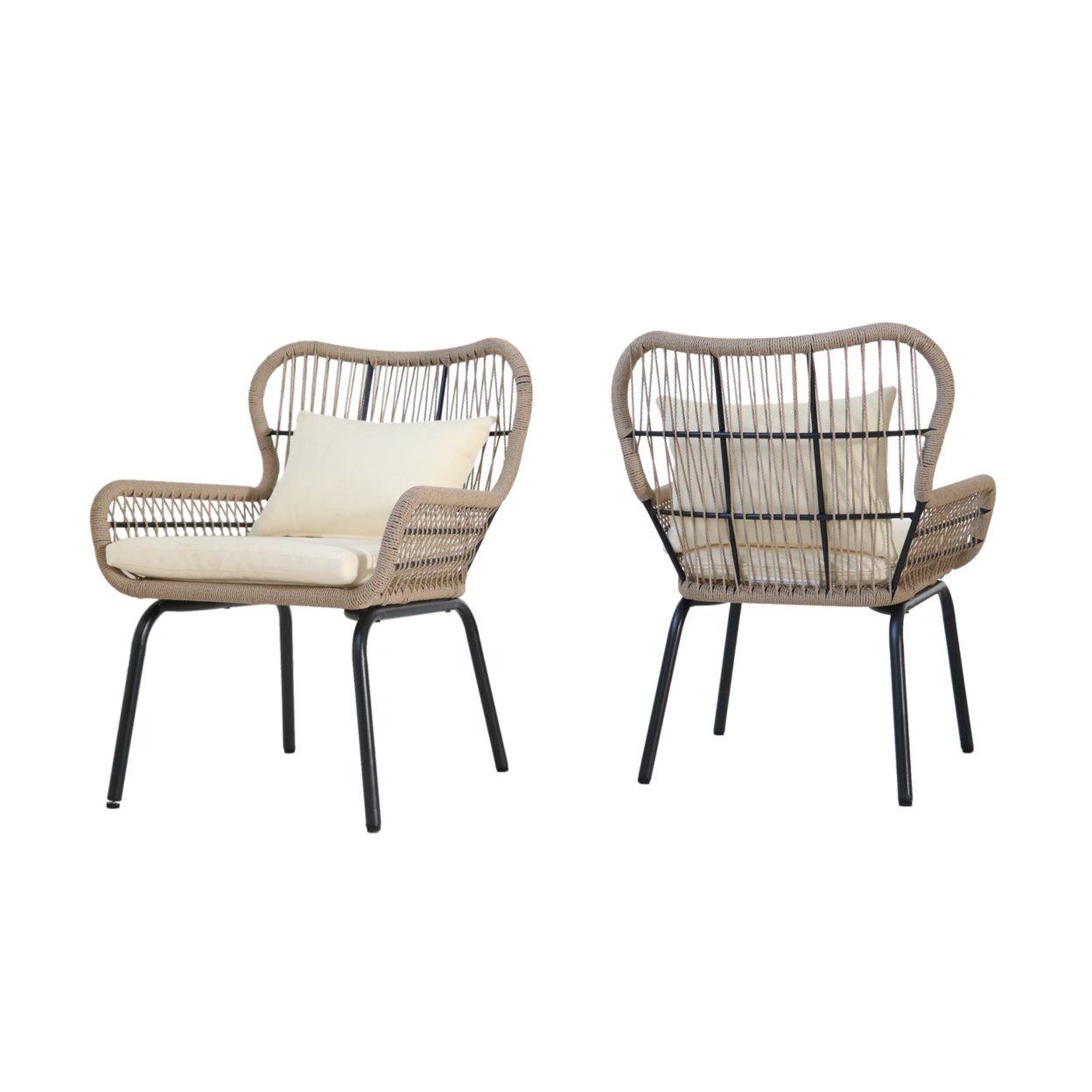 Karen Outdoor Club Chairs, Steel And Rope, Water-Resistant Cushions, Boho - Brown / Beige