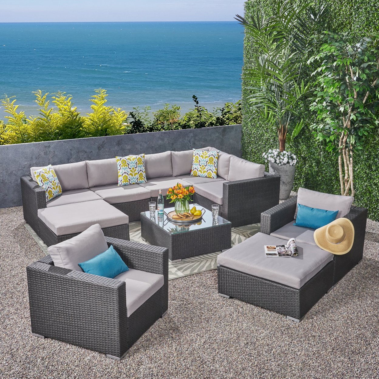 Karl Outdoor 7 Seater Wicker Sectional Sofa With Aluminum Frame - Brown