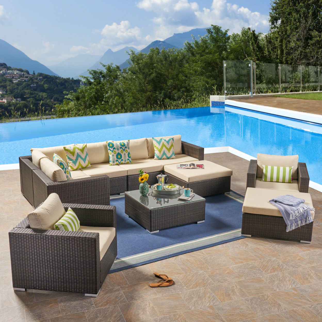 Karl Outdoor 7 Seater Wicker Sectional Sofa With Aluminum Frame - Brown