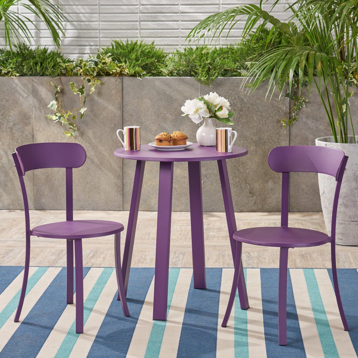 Kelly Outdoor Iron Bistro Table & Chair Set, Multiple Colors - Teal