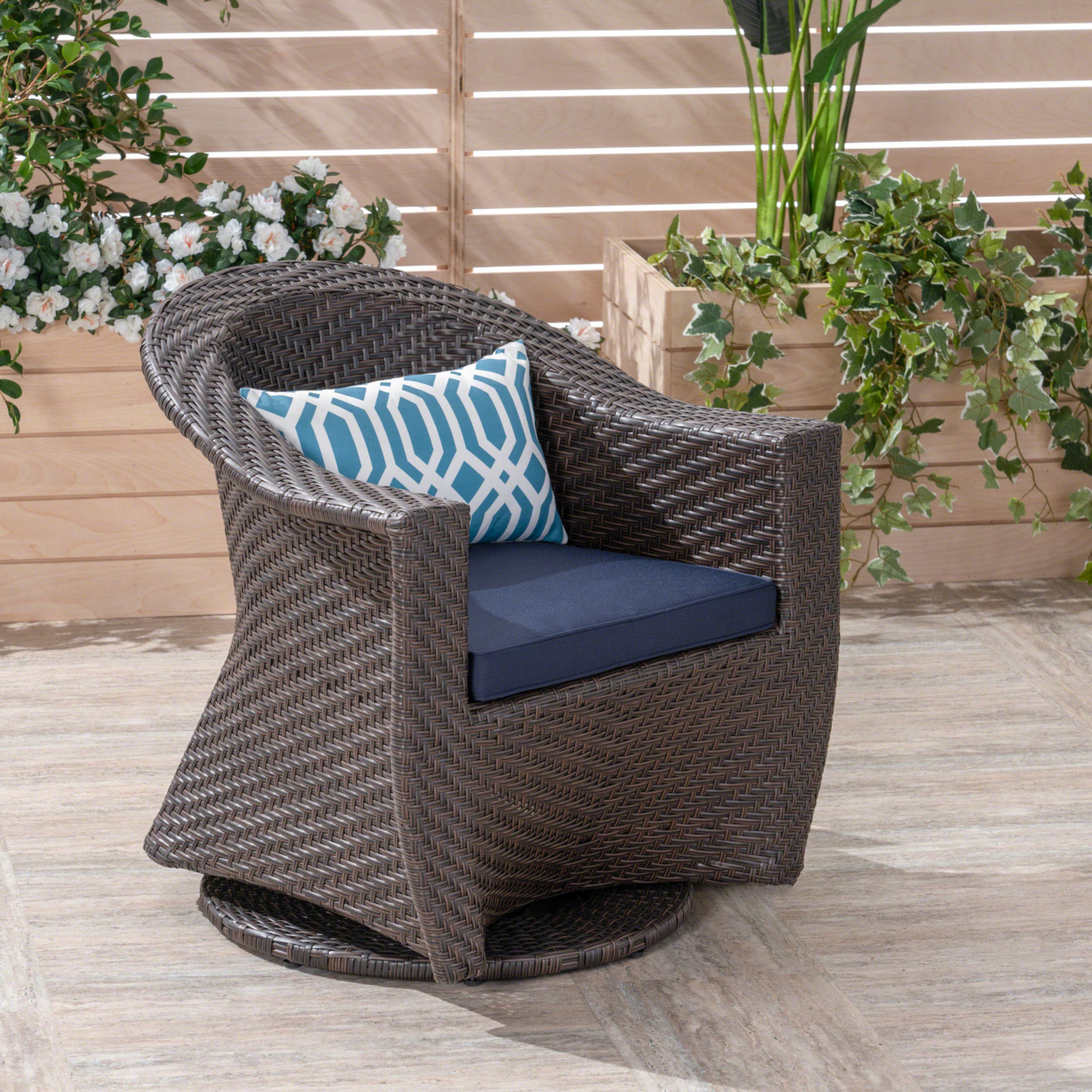 Koch Outdoor Wicher Swivel Chair - Mixed Black + Dark Gray