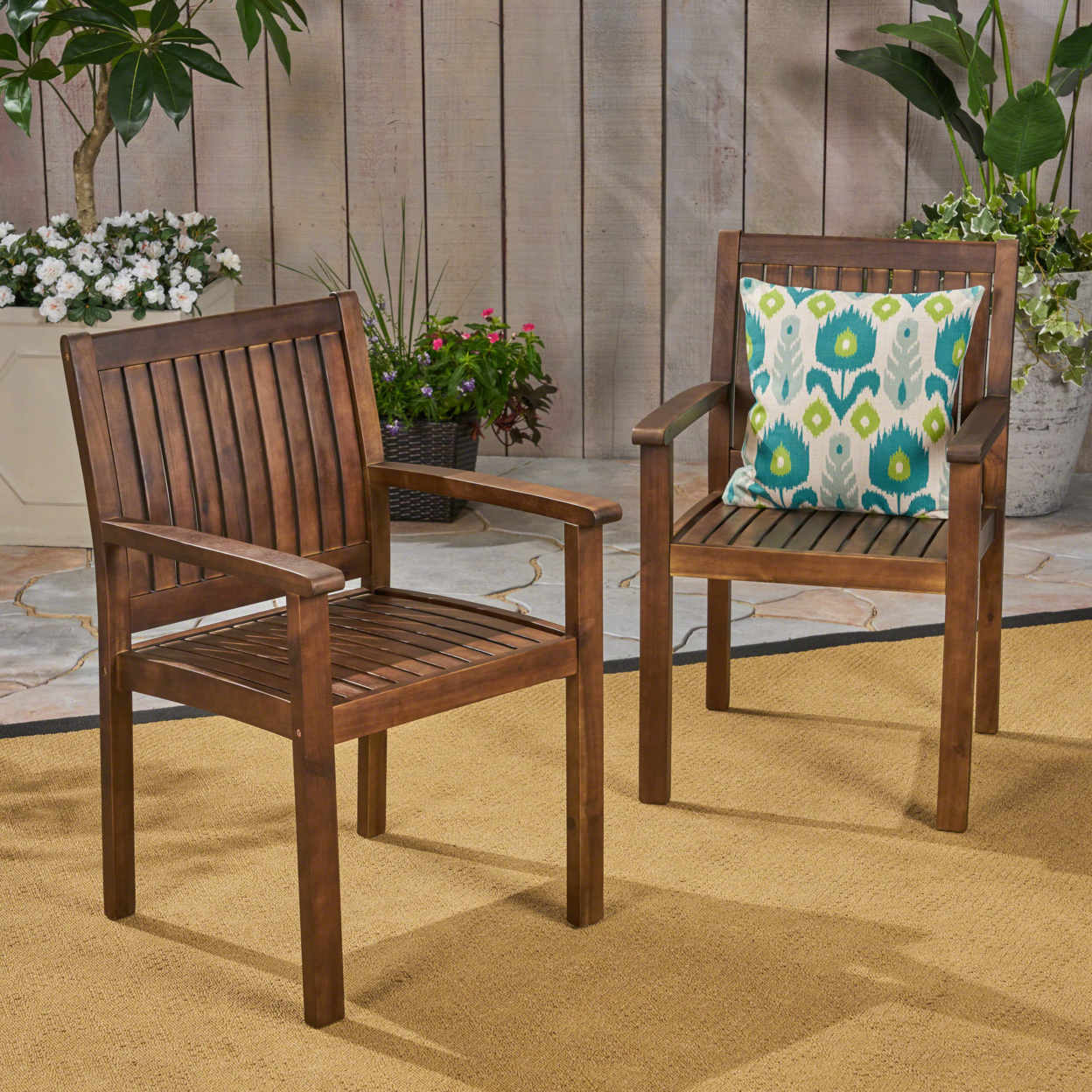 Kylan Outdoor Acacia Wood Dining Chairs (Set Of 2) - Dark Brown