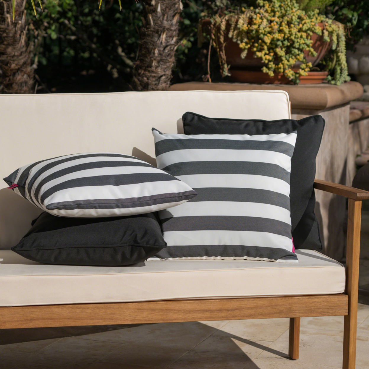La Jolla Outdoor Striped Water Resistant Square Throw Pillows - Set Of 4 - Black/White - Jailhouse