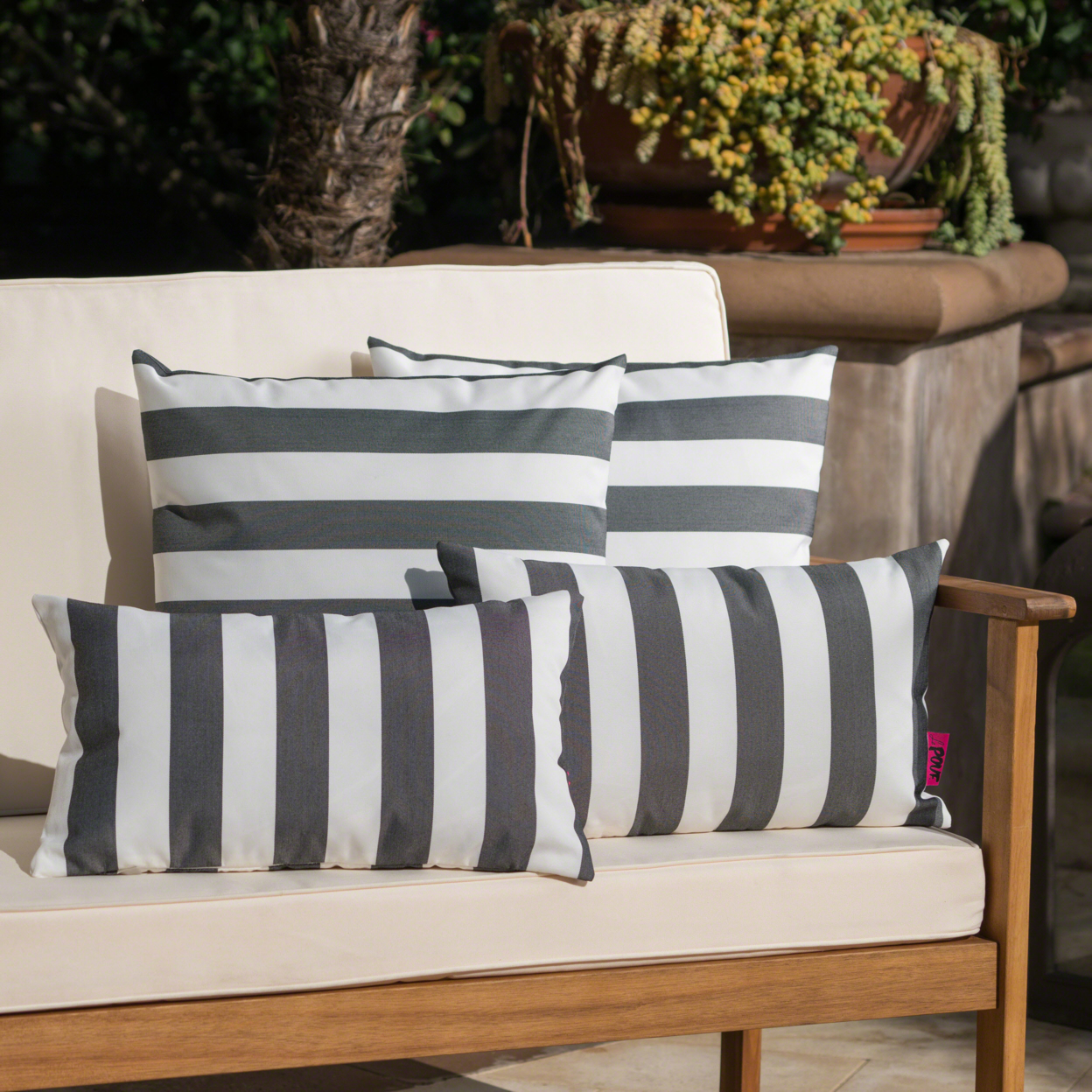 La Jolla Outdoor Water Resistant Square And Rectangular Throw Pillows - Set Of 4 - Black/White