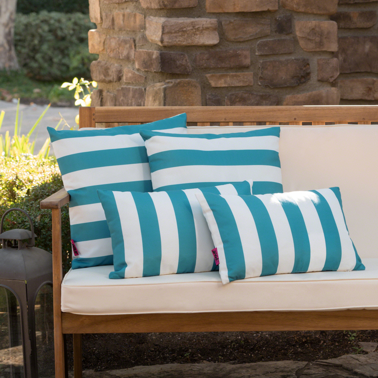 La Jolla Outdoor Water Resistant Square And Rectangular Throw Pillows - Set Of 4 - Green/White