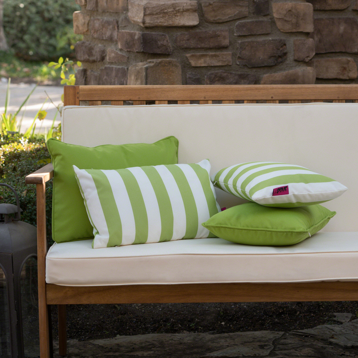 La Jolla Outdoor Water Resistant Rectangular Throw Pillows - Set Of 4 - Green/White - Jailhouse