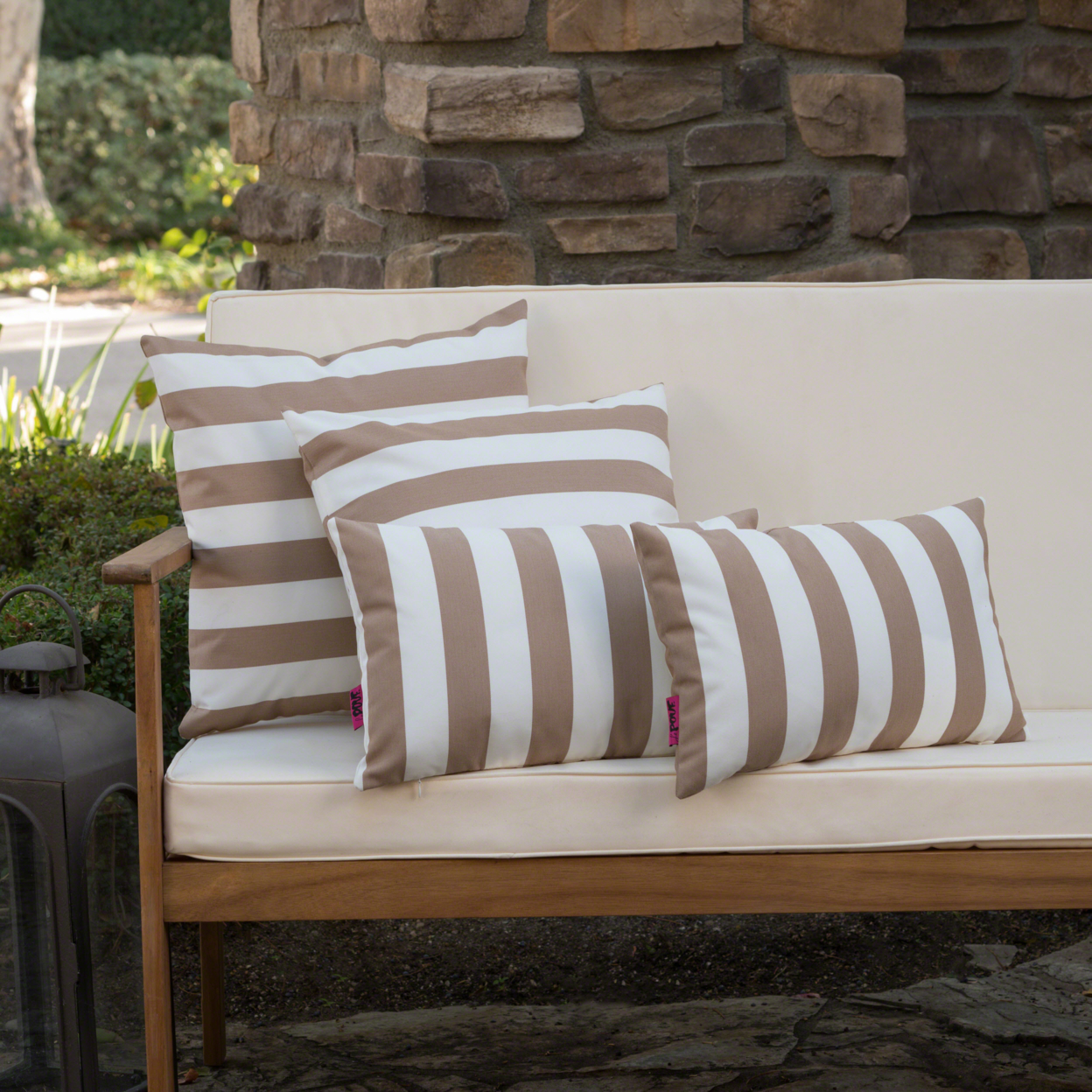 La Jolla Outdoor Water Resistant Square And Rectangular Throw Pillows - Set Of 4 - Brown/White