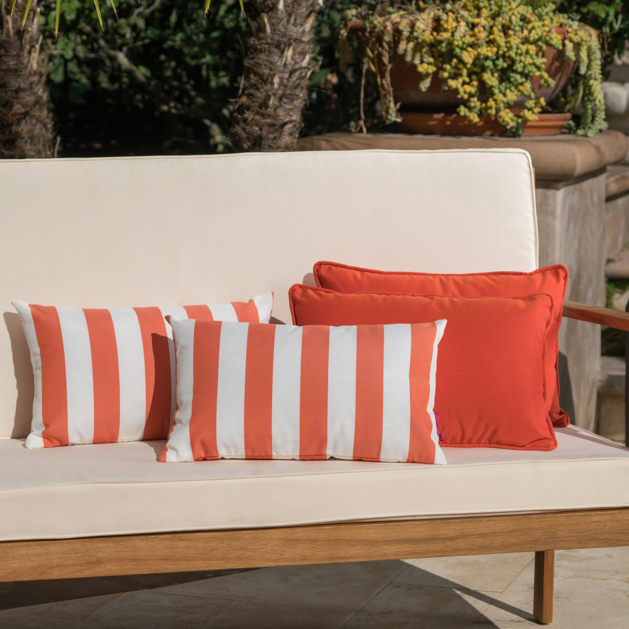 La Jolla Outdoor Water Resistant Rectangular Throw Pillows - Set Of 4 - Orange/White - Jailhouse