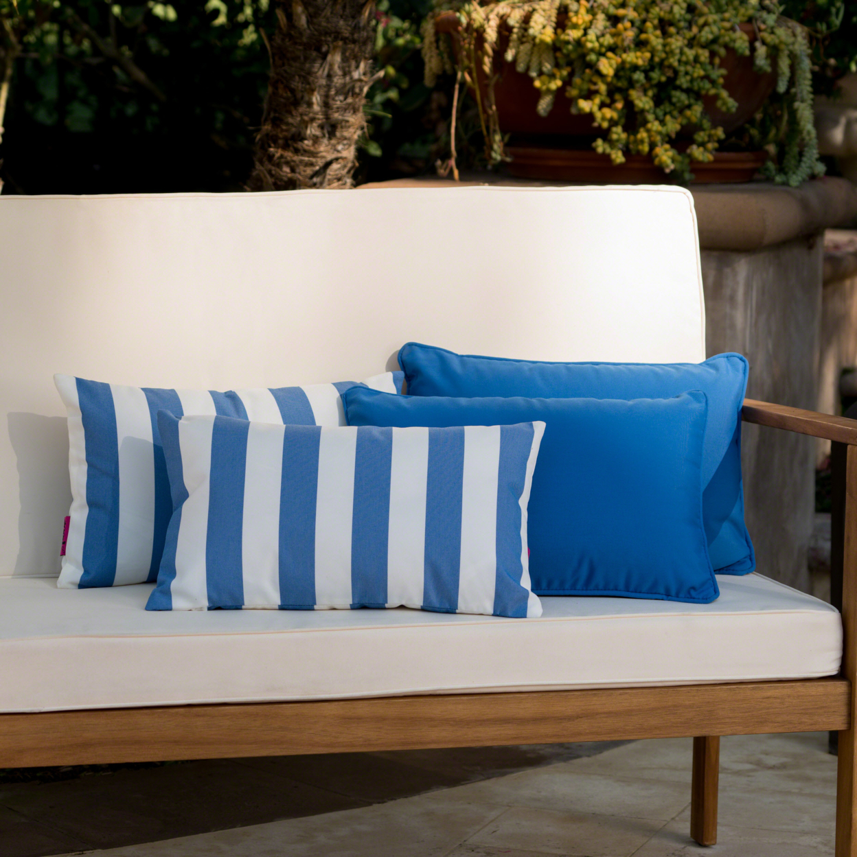 La Jolla Outdoor Water Resistant Rectangular Throw Pillows - Set Of 4 - Blue/White - Jailhouse
