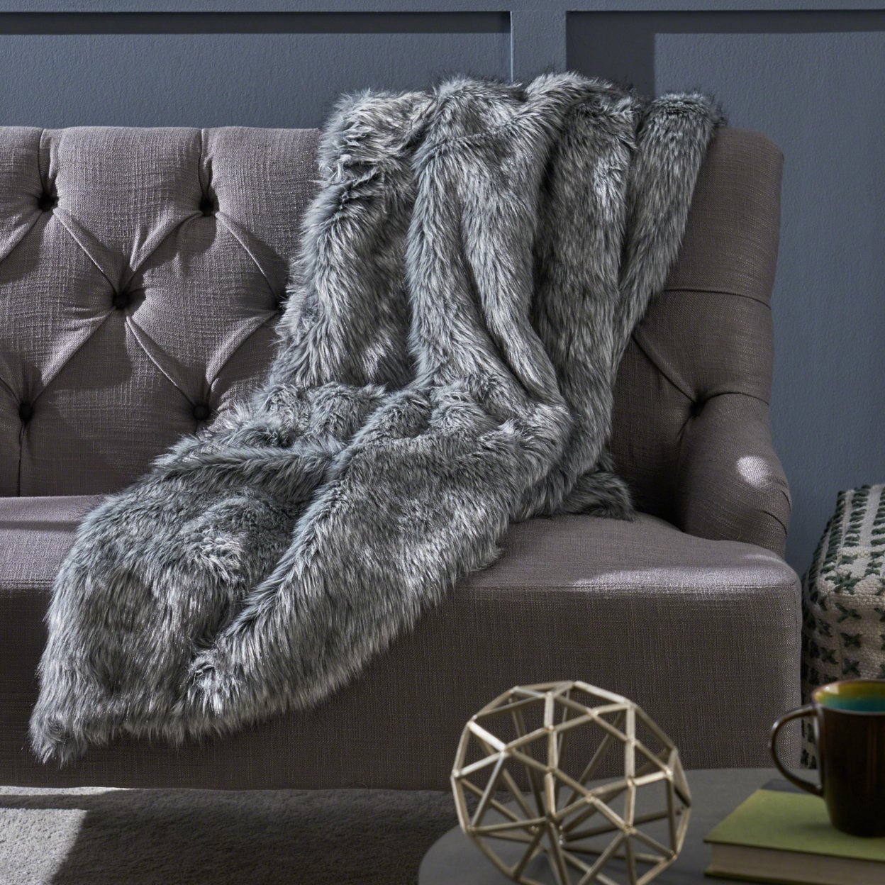 Laraine Furry Glam Faux Fur Throw Blanket - Grey Pebble Pattern