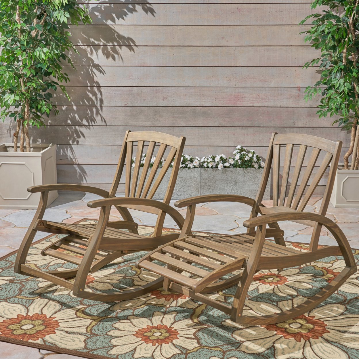 Lee Outdoor Rustic Acacia Wood Recliner Rocking Chairs (Set Of 2) - Gray