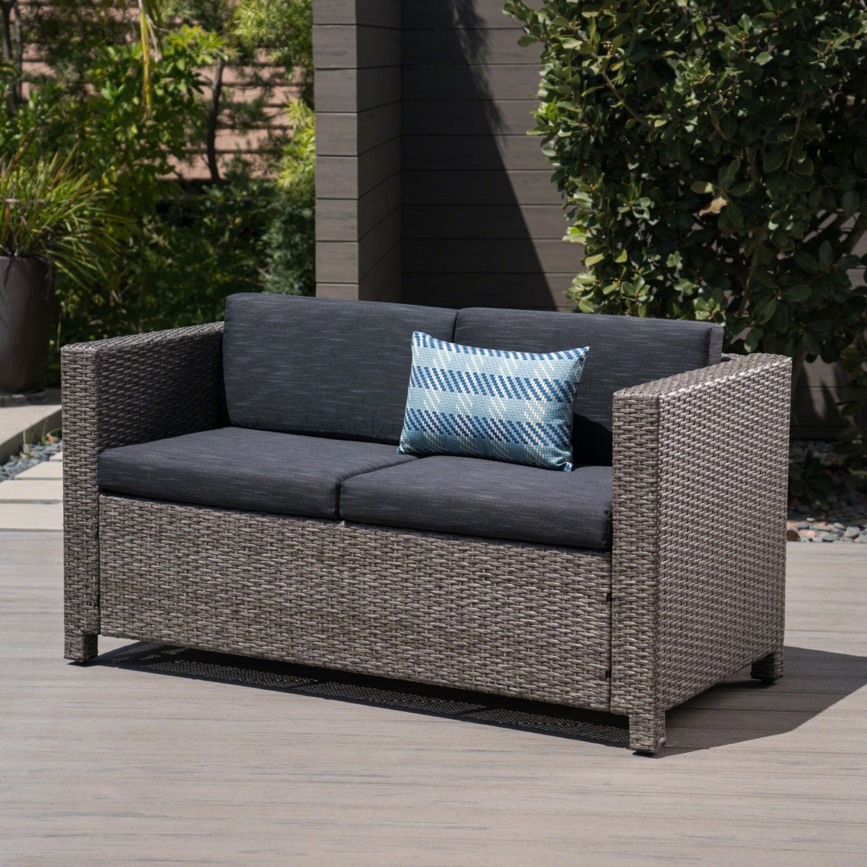 Lorelei Outdoor Wicker Loveseat With Water Resistant Cushions - Brown/Ceramic Gray