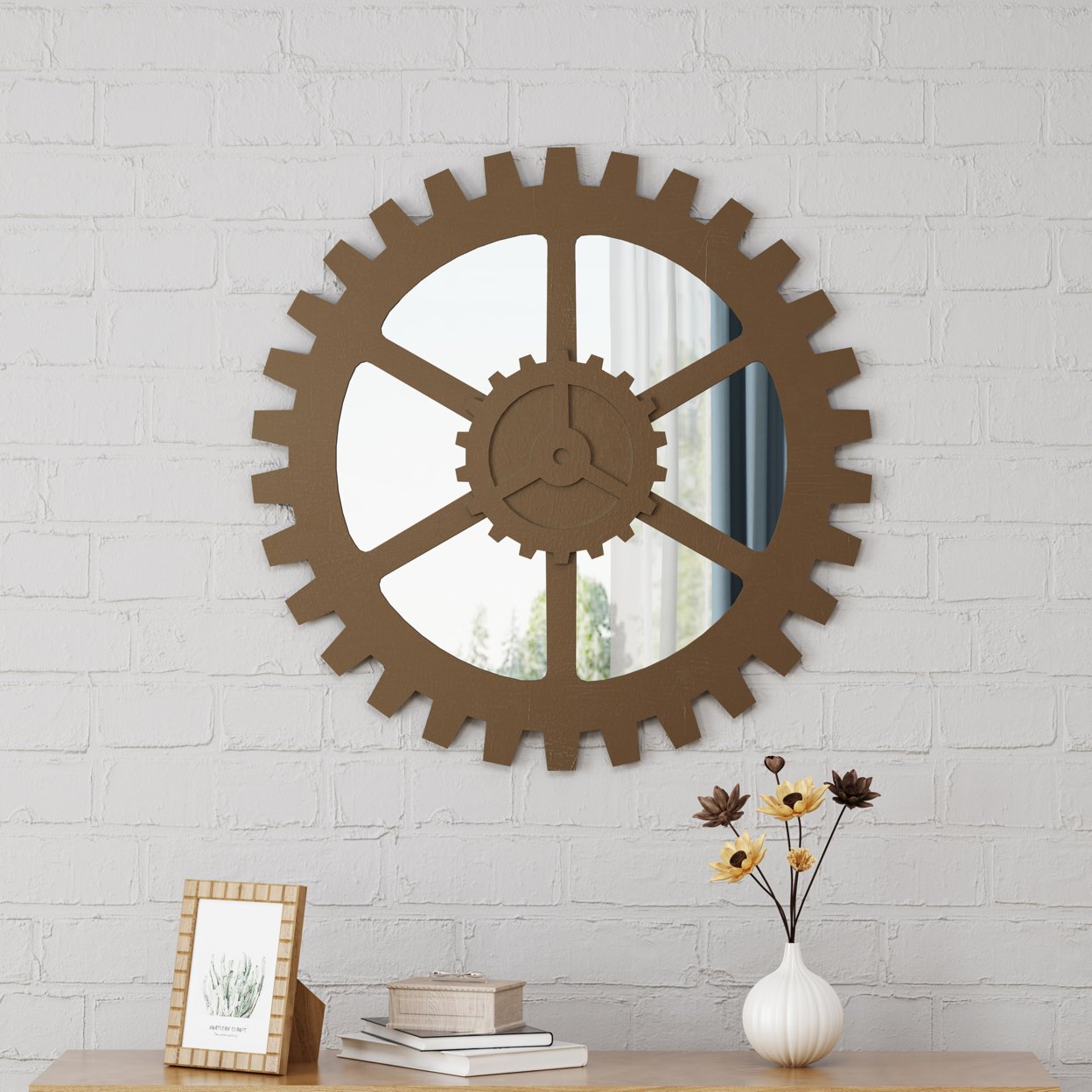 Louise Industrial Gear Wall Mirror - Champagne
