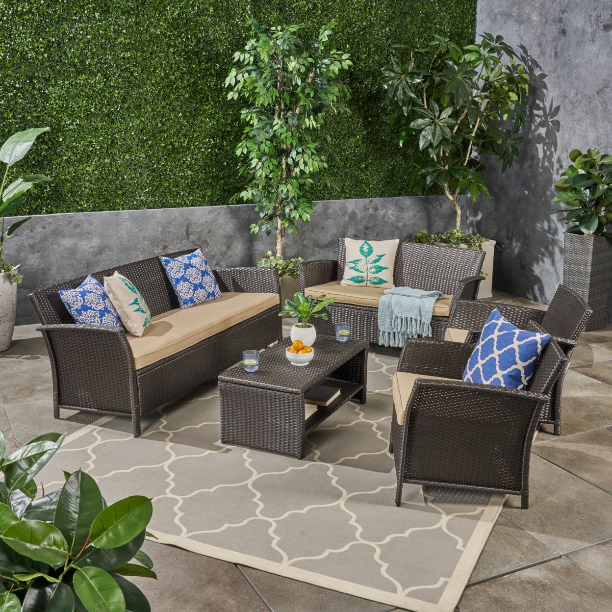 Lucia Outdoor 7 Seater Wicker Chat Set - Gray / Silver
