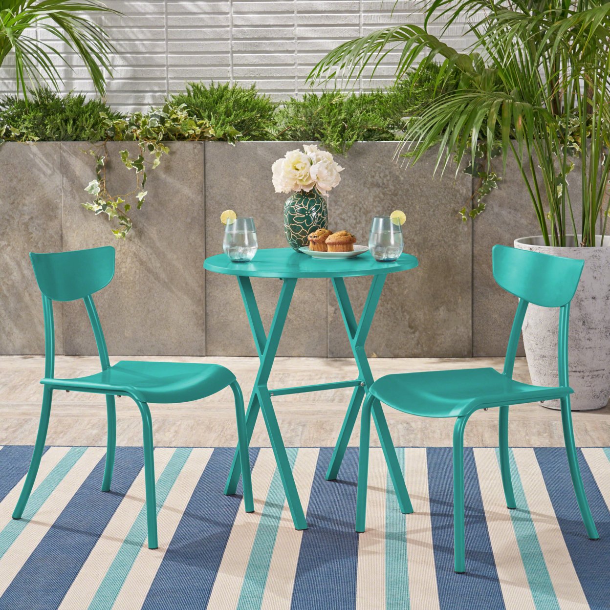 Lucy Outdoor Iron Bistro Set - Teal